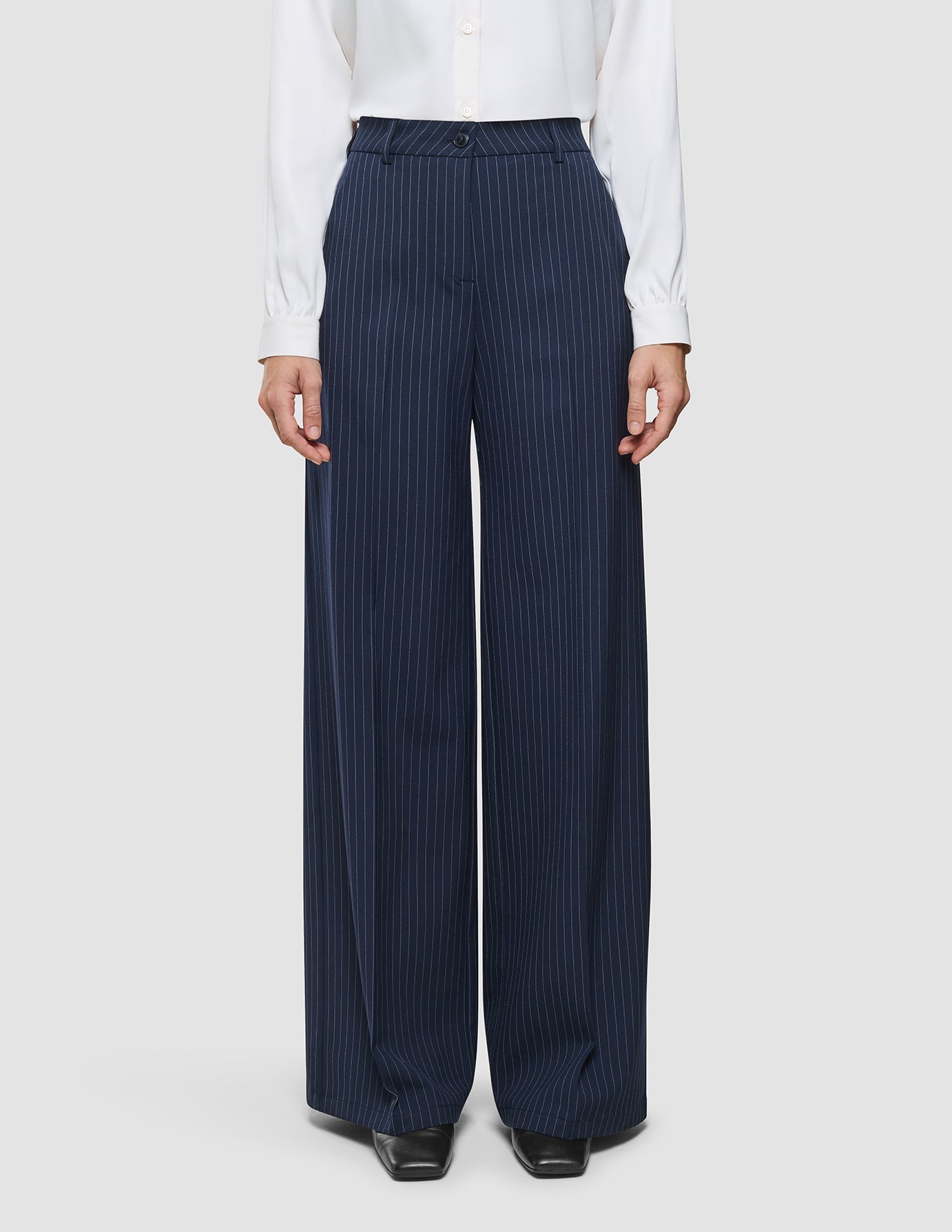 Women's Essential Pants Wide Navy Pinstripe